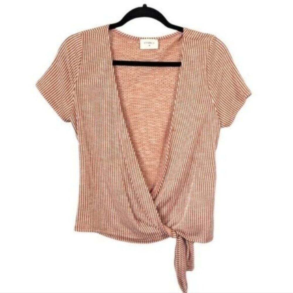 Everly | Striped Short Sleeve Wrap Tie Front Blouse Red White